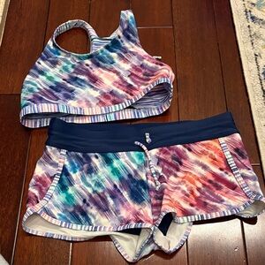 Athleta Girls' Tie-Dye Swim Top and Shorts - Blue, Purple, Pink